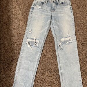 Studio Blue Straight Leg Jeans with Vintage Distressing